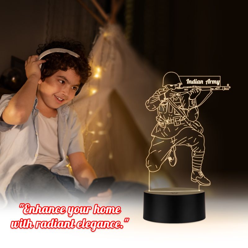 3D Illusion Indian Army Soldier Led Night Light lamp with Warm White Light Gift For Soldier